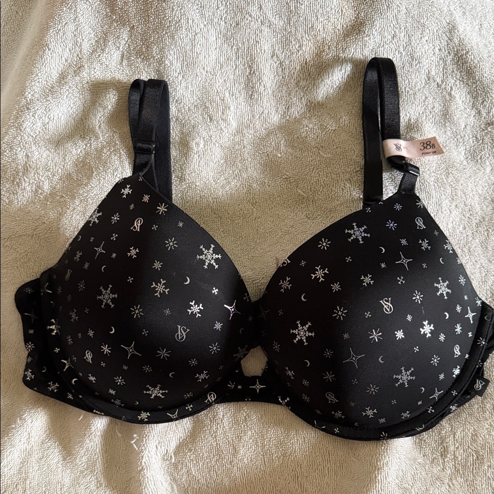 Victoria Secrets push-up Black Snowflake Print Bra 38B